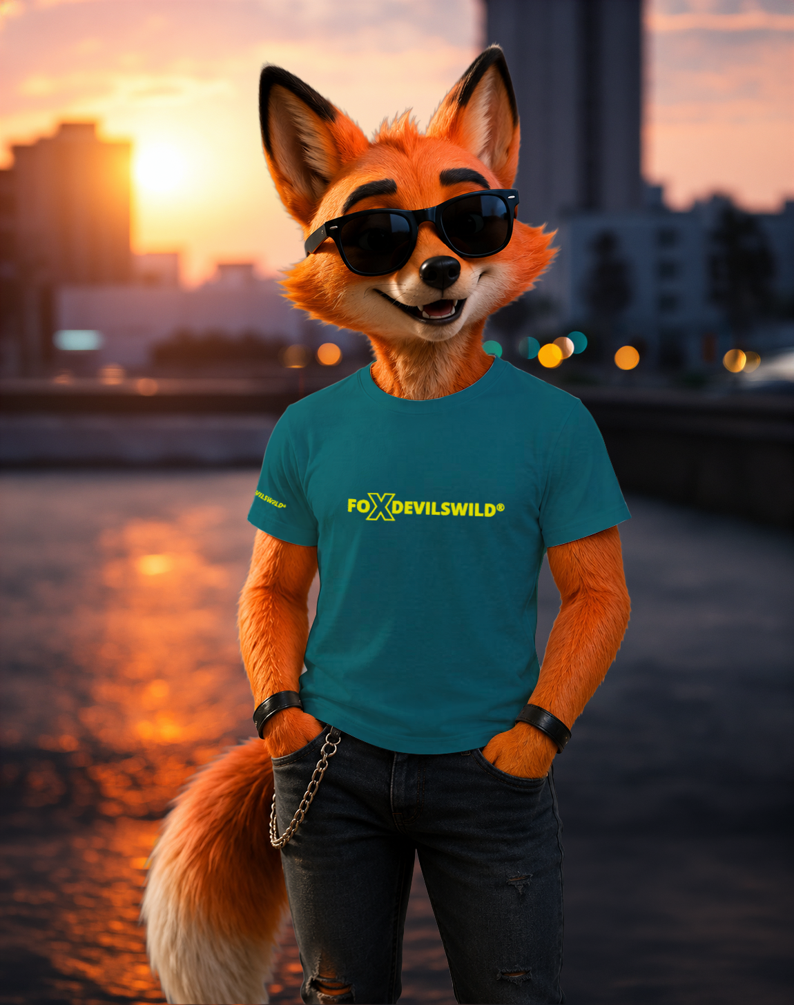 Foxdevilswild® T-Shirt - style eleven - Workwear / Freizeitshirt petrol / lime