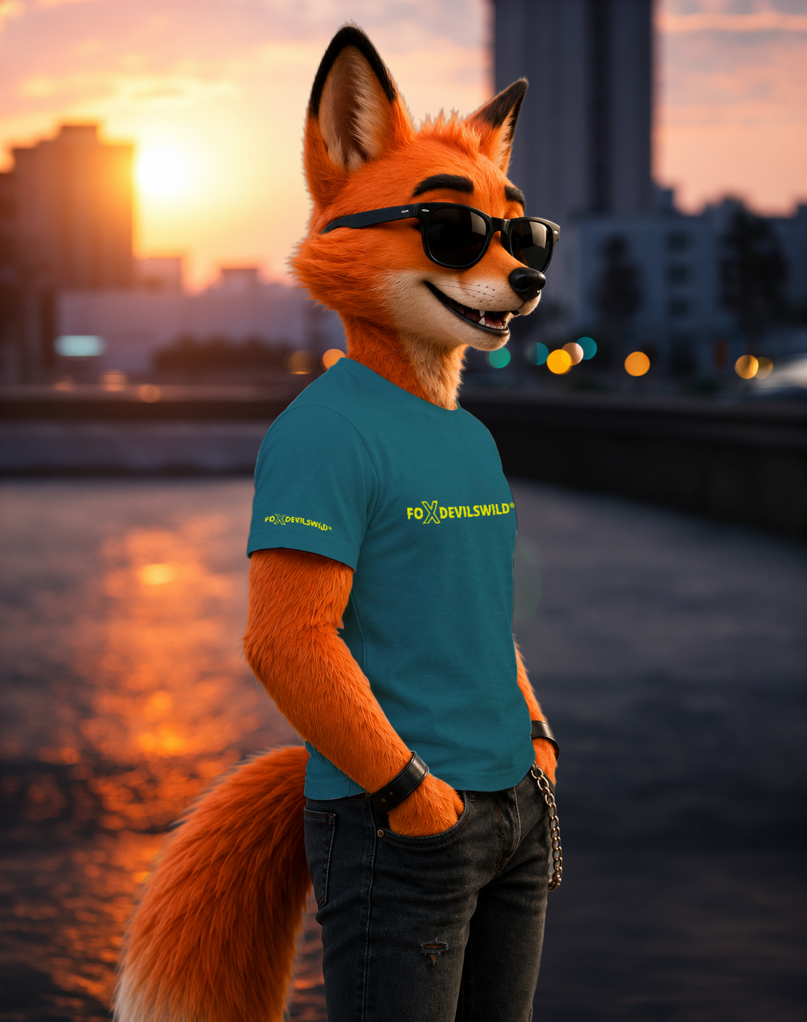 Foxdevilswild® T-Shirt - style eleven - Workwear / Freizeitshirt petrol / lime