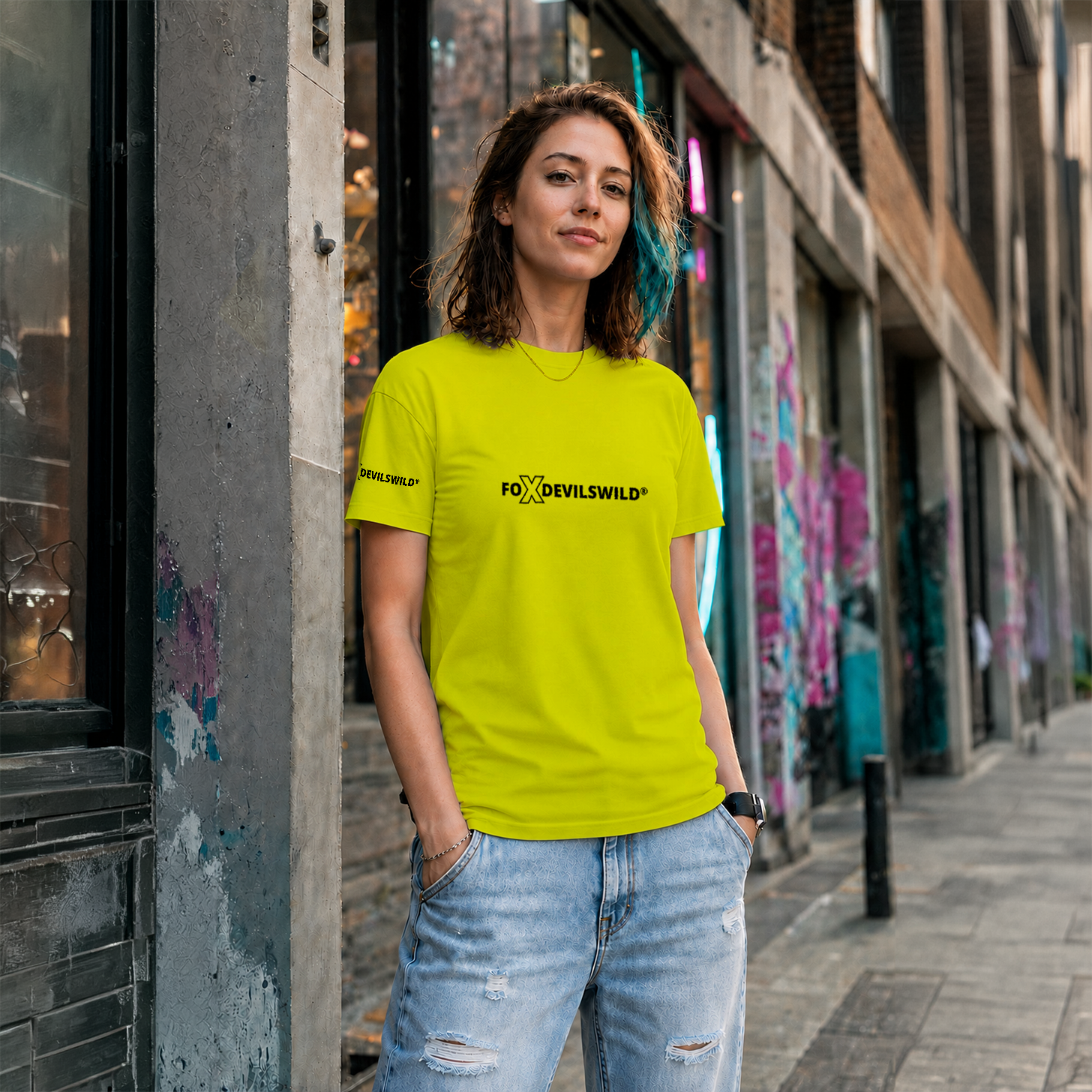 Foxdevilswild® T-Shirt - style eleven - Workwear / Freizeitshirt lime / schwarz