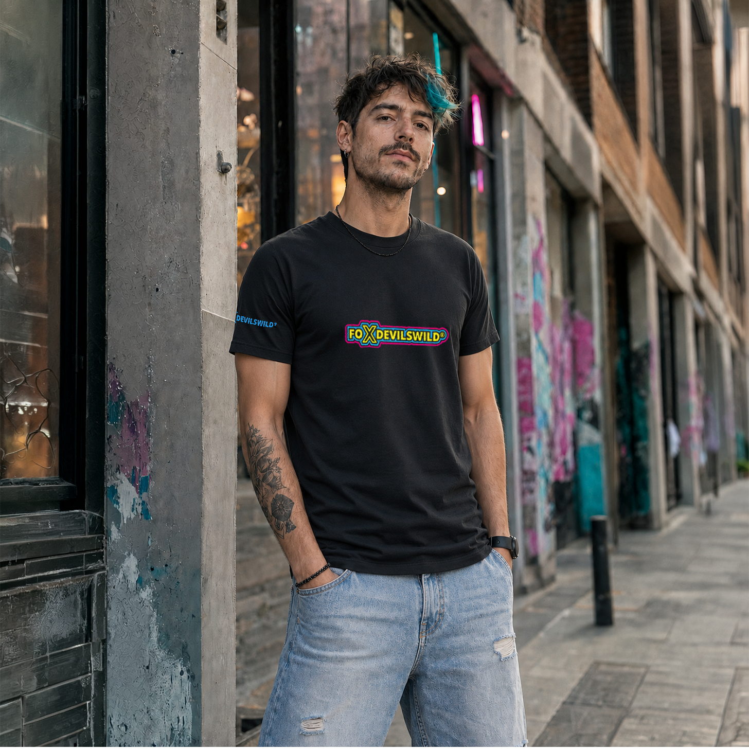 Foxdevilswild® T-Shirt - warp lime - Workwear / Freizeitshirt schwarz