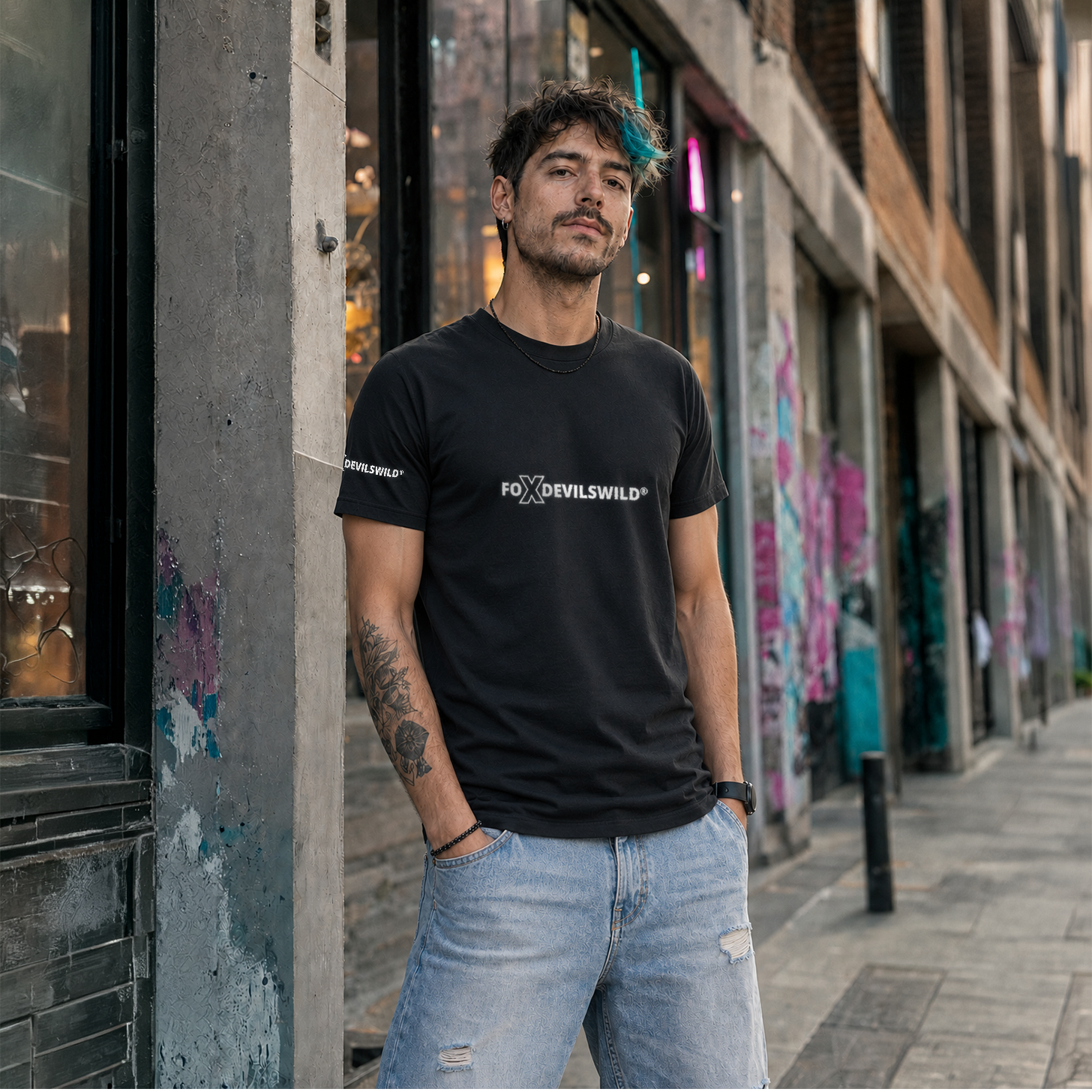 Foxdevilswild® T-Shirt - style eleven - Workwear / Freizeitshirt schwarz / silber