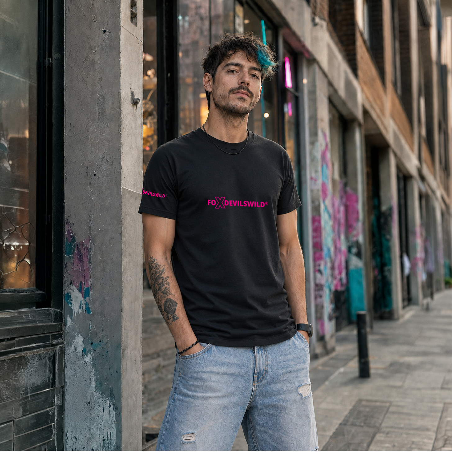 Foxdevilswild® T-Shirt - style eleven - Workwear / Freizeitshirt schwarz / fuchsia