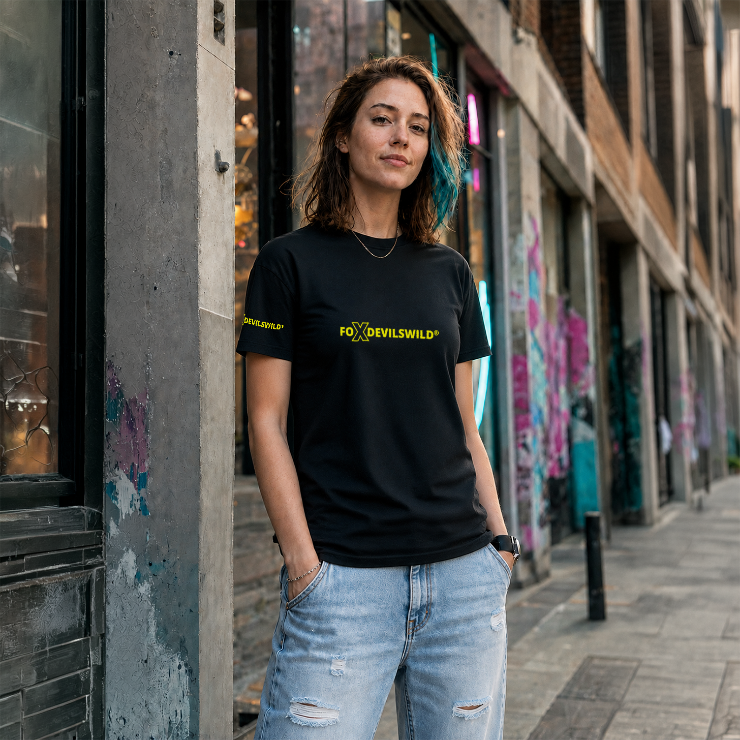 Foxdevilswild® T-Shirt - style eleven - Workwear / Freizeitshirt schwarz / lime