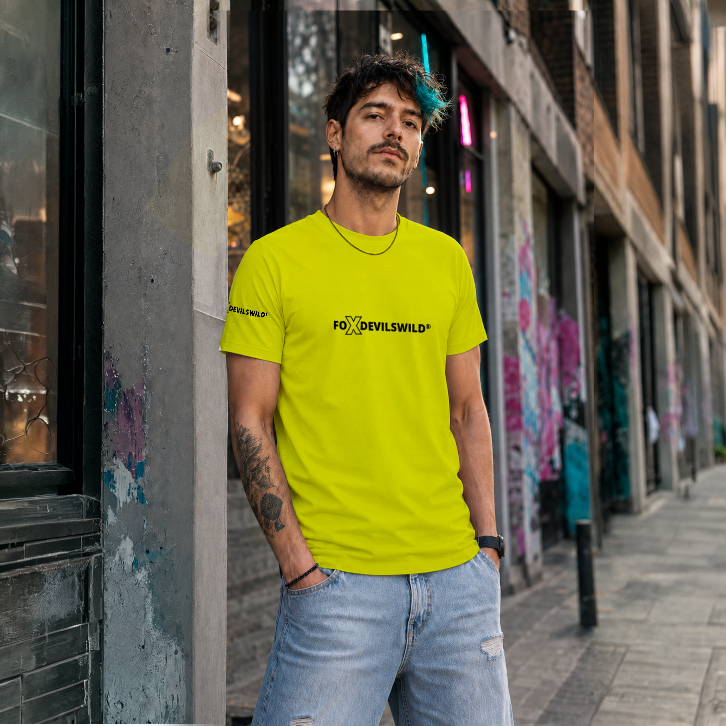 Foxdevilswild® T-Shirt - style eleven - Workwear / Freizeitshirt lime / schwarz